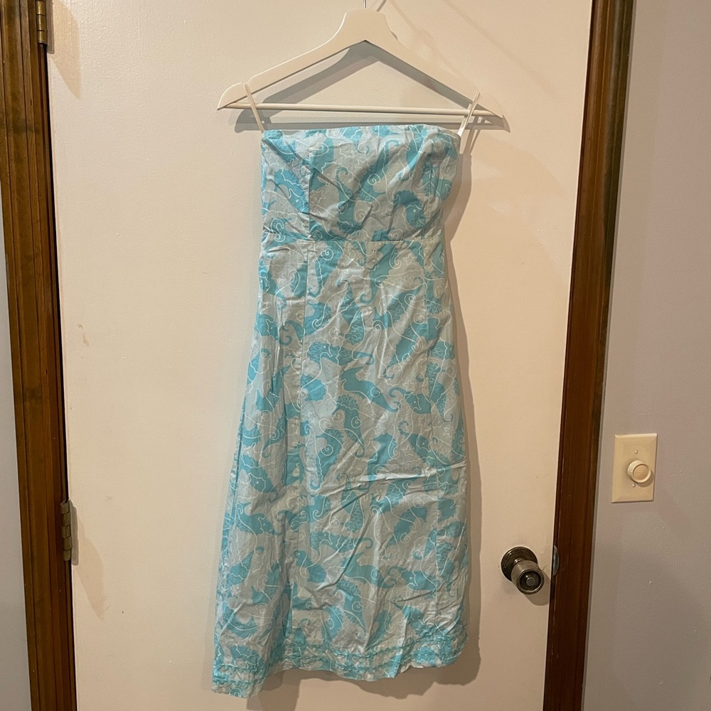 Vintage Strapless Blue Lilly Pulitzer Sea horse Dress size 2